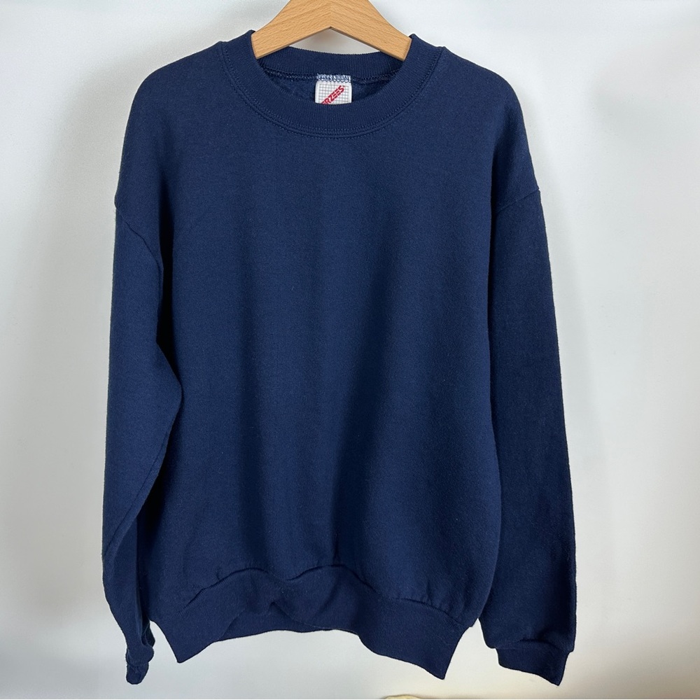 Vintage Jerzees Crewneck Sweatshirt Sweater‎ Kids Large Navy Blue Solid Plain